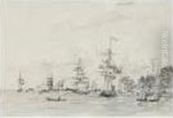 Voiliers Au Port Oil Painting by Eugene Boudin