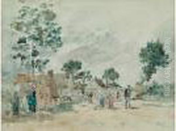 Paysans Et Maisons Aux Environs De Camaret Oil Painting by Eugene Boudin