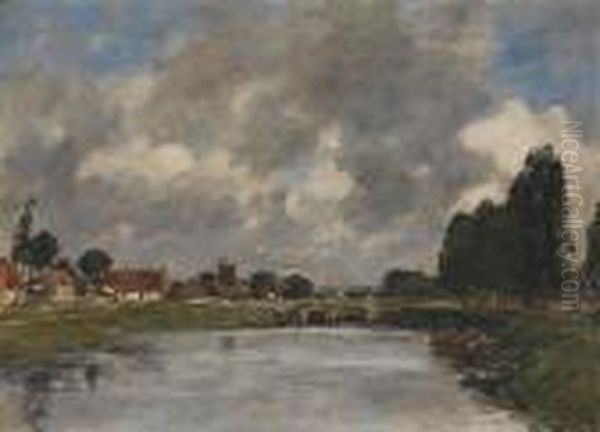 Saint Valery Sur Somme, Le Canal D'abbeville Oil Painting by Eugene Boudin