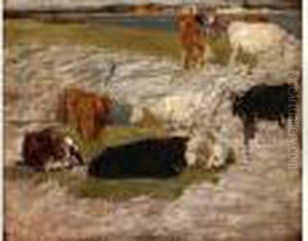 Vaches Au Bord De La Touques Oil Painting by Eugene Boudin