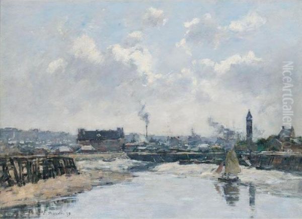 Trouville. Le Port Maree Basse, Le Matin Oil Painting by Eugene Boudin