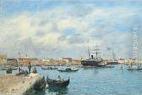 Venise. Le Grand Canal. Vapeur Et Gondoles Oil Painting by Eugene Boudin