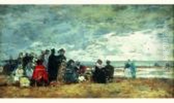 Scene De Plage Oil Painting by Eugene Boudin