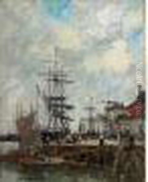 Dordrecht, Un Quai, Vers 1885-1890 Oil Painting by Eugene Boudin