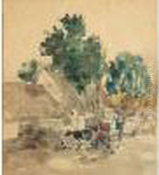 Village Oil Painting by Eugene Boudin