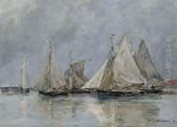 Barques De Peche A Trouville Oil Painting by Eugene Boudin