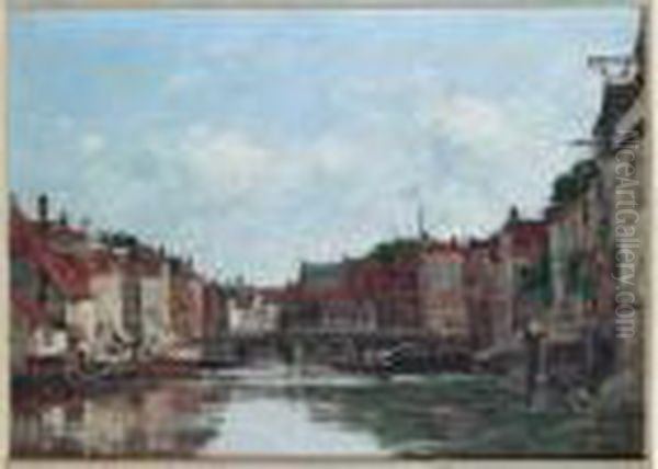 Dordrecht, Un Canal Oil Painting by Eugene Boudin