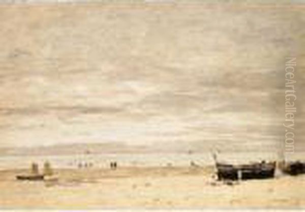 Berck, La Plage A Maree Basse Oil Painting by Eugene Boudin