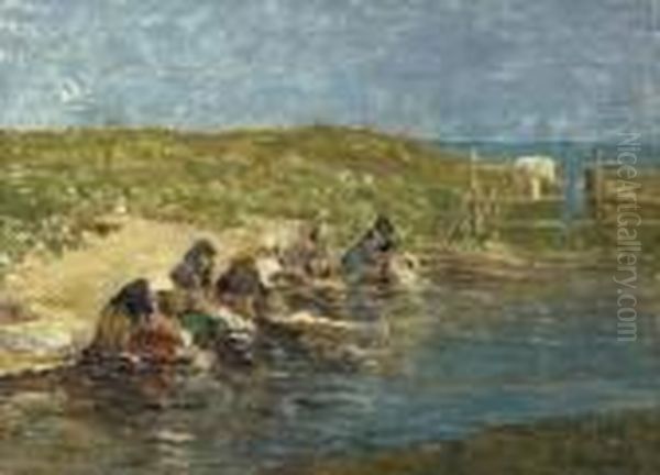 Laveuses Au Bord D'une Mare Oil Painting by Eugene Boudin