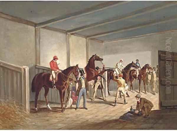 Raceshorses in a stable Oil Painting by John Frederick Herring Snr