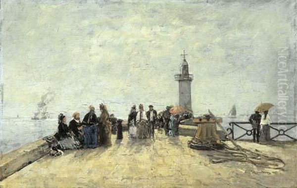 Honfleur, La Jetee Oil Painting by Eugene Boudin