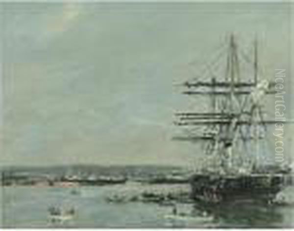 Le Havre, La Corvette Russe A L'ancre Oil Painting by Eugene Boudin