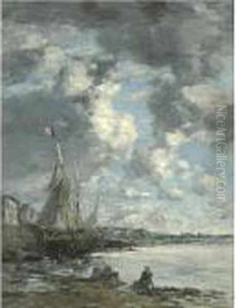 Laveuses Au Bord De La Touques Oil Painting by Eugene Boudin