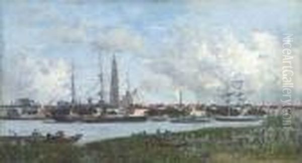 Anvers, Le Port Oil Painting by Eugene Boudin