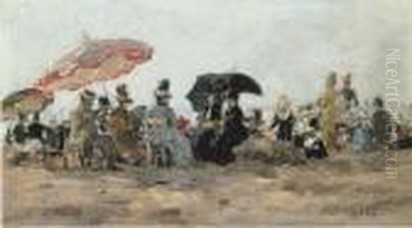 Scene De Plage Aux Environs De Trouville Oil Painting by Eugene Boudin