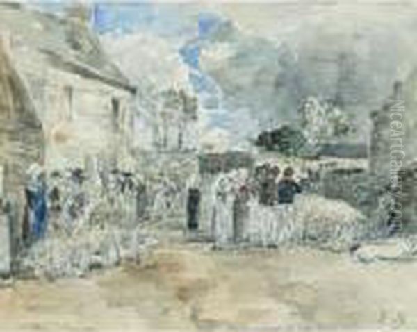 Foire A Plougastel Oil Painting by Eugene Boudin