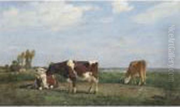 Trois Vaches Au Pre Oil Painting by Eugene Boudin