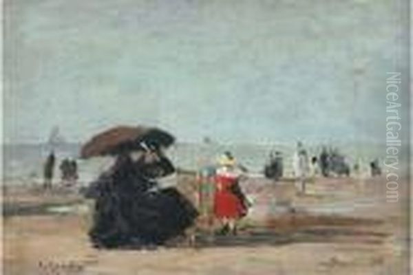 Trouville, Scene De Plage Oil Painting by Eugene Boudin