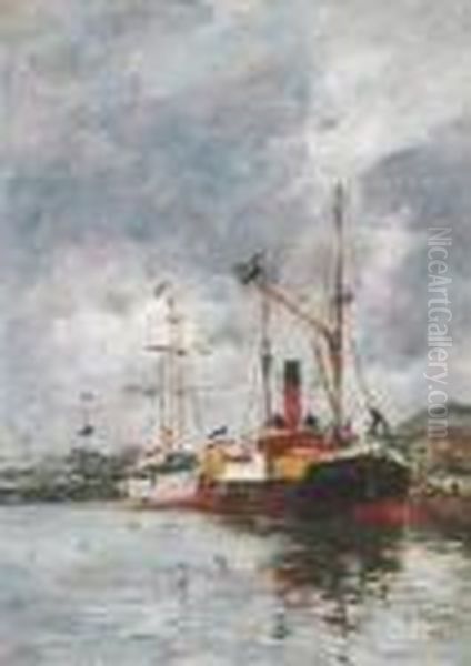 Un Coin De Bassin A Deauville Oil Painting by Eugene Boudin