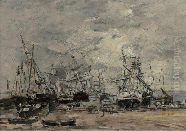 Portrieux, Le Port Maree Basse Oil Painting by Eugene Boudin