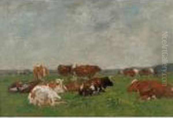 Vaches A La Paturage Oil Painting by Eugene Boudin