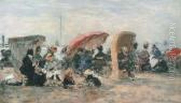 Trouville, Scene De Plage Oil Painting by Eugene Boudin