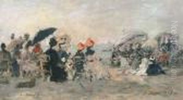 Trouville, Scene De Plage Oil Painting by Eugene Boudin