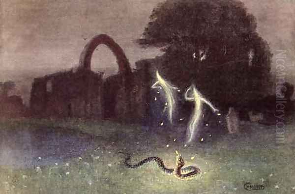 Will o the wisp and Snake Oil Painting by Hermann Hendrich