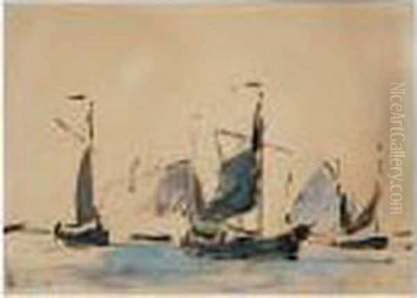 Trois Bateaux De Pecheurs Oil Painting by Eugene Boudin