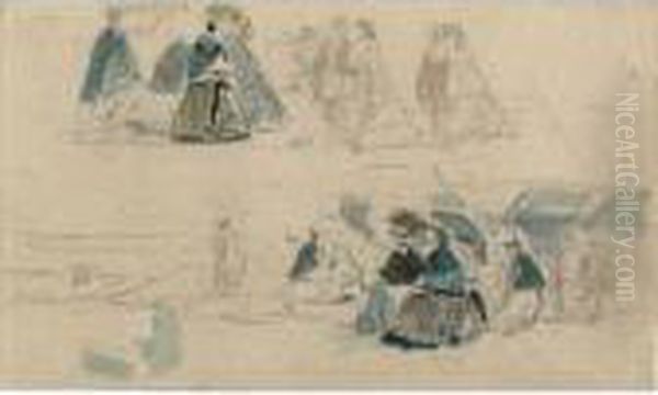 Personnages Sur La Plage Oil Painting by Eugene Boudin