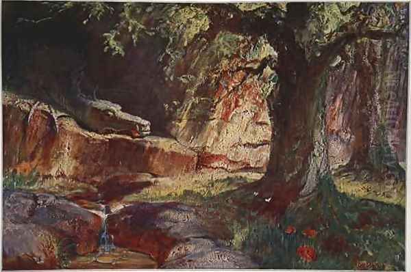 Fafner in his cave Oil Painting by Hermann Hendrich