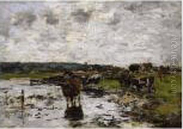 Vaches Au Paturage Oil Painting by Eugene Boudin