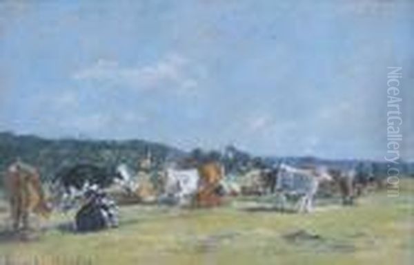 Paturage En Bord De Touques Oil Painting by Eugene Boudin