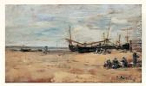 Maree Basse A Berck, 1875-1878 Oil Painting by Eugene Boudin