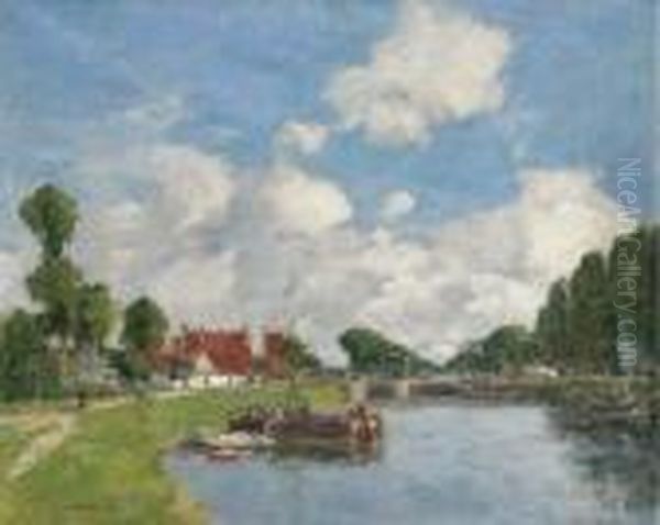 L'ecluse A Saint-valery Sur Somme Oil Painting by Eugene Boudin