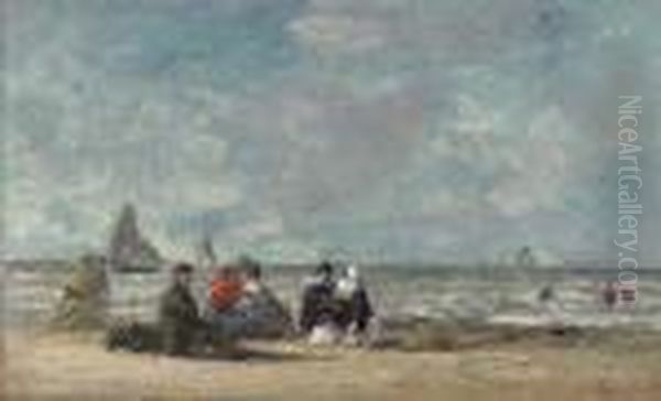 Sur La Plage De Trouville Oil Painting by Eugene Boudin