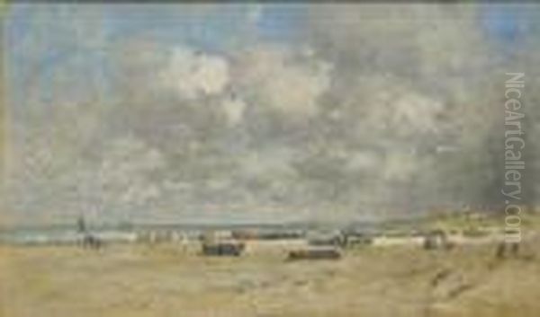 Berck, Scene De Plage, Maree Basse Oil Painting by Eugene Boudin