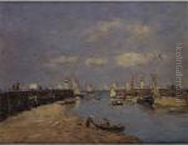 Trouville, Les Jetees Maree Basse Oil Painting by Eugene Boudin