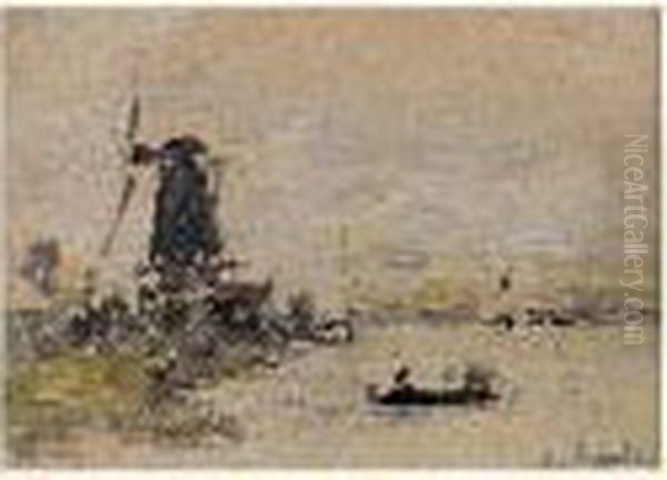 Moulin En Hollande Oil Painting by Eugene Boudin