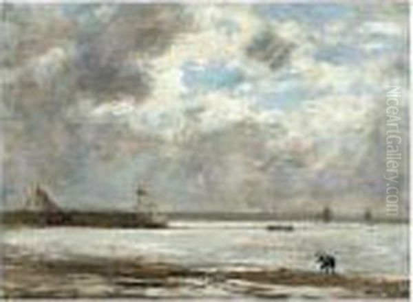 Maree Basse A Honfleur Oil Painting by Eugene Boudin