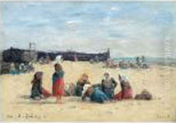 Berck. Pecheuses Sur La Plage Oil Painting by Eugene Boudin