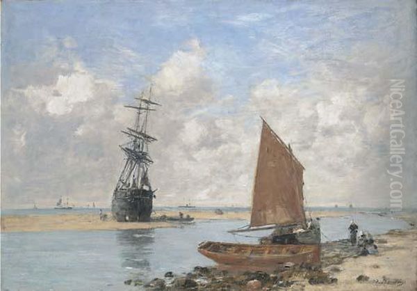 Passe De Trouville, Maree Basse Oil Painting by Eugene Boudin