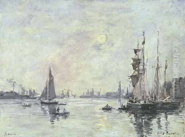 Le Havre, L'avant-port Oil Painting by Eugene Boudin