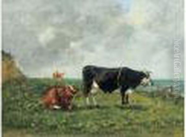 Vaches Au Bord De La Mer, Vers 1885-1890 Oil Painting by Eugene Boudin