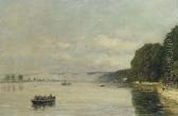 Caudebec-en-caux. Bateaux Sur La Seine Oil Painting by Eugene Boudin