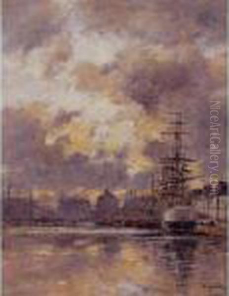 Le Havre, Le Bassin Du Commerce Oil Painting by Eugene Boudin