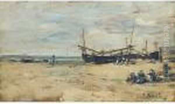 Maree Basse A Berck Oil Painting by Eugene Boudin