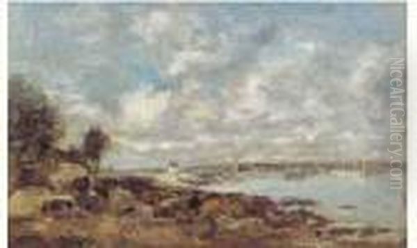 La Plage De Plougastel, 1870. Oil Painting by Eugene Boudin