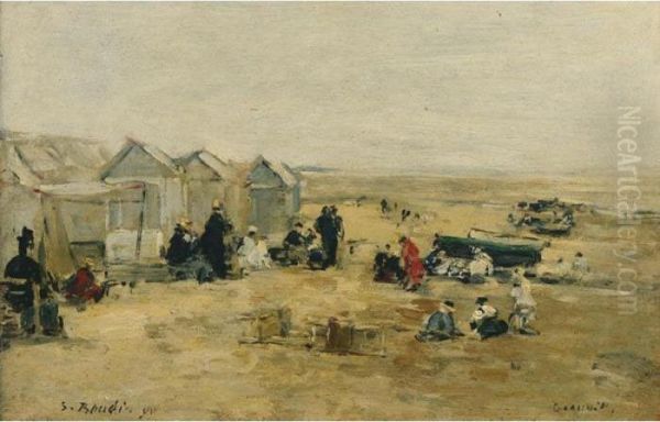 Deauville. Scene De Plage Oil Painting by Eugene Boudin