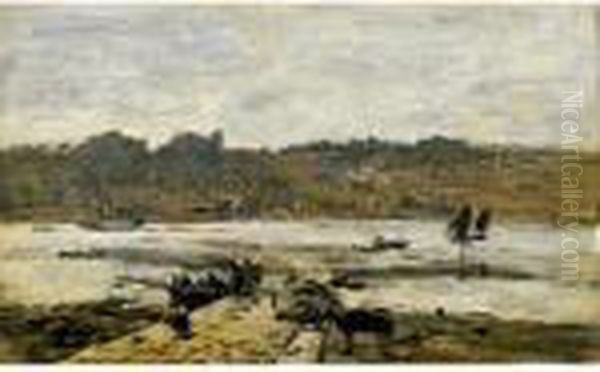 Passage Du Bac A Plougastel Oil Painting by Eugene Boudin